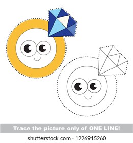Drawing worksheet for preschool kids with easy gaming level of difficulty, simple educational game for kids one line tracing of Jewel golden ring
