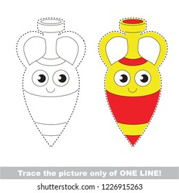 Drawing worksheet for preschool kids with easy gaming level of difficulty, simple educational game for kids one line tracing of Amphora Clay Vase