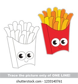 Drawing worksheet for preschool kids with easy gaming level of difficulty, simple educational game for kids one line tracing of Fry potato