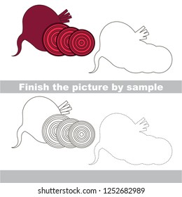 Drawing worksheet for preschool kids with easy gaming level of difficulty, simple educational game for kids to finish the picture by sample and draw the Beet and slice bit