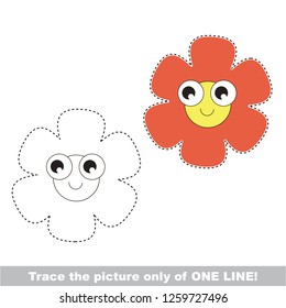 Drawing worksheet for preschool kids with easy gaming level of difficulty, simple educational game for kids one line tracing of Red Flower