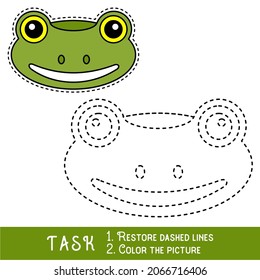Drawing worksheet for preschool kids with easy gaming level of difficulty, simple educational game for kids one line tracing of Frog Face.