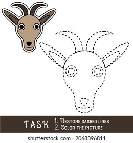 Drawing worksheet for preschool kids and easy gaming level difficulty  simple educational game for kids one line tracing Goat Face 