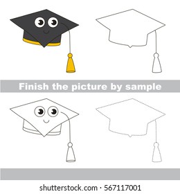 Drawing worksheet for preschool kids with easy gaming level of difficulty, simple educational game for kids to finish the picture by sample and draw the Black Hat