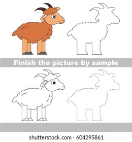 Drawing worksheet for preschool kids with easy gaming level of difficulty, simple educational game for kids to finish the picture by sample and draw the Horn Goat