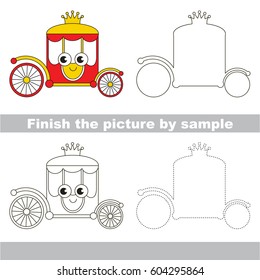 Drawing worksheet for preschool kids and easy gaming level difficulty  simple educational game for kids to finish the picture by sample   draw the Red   Gold Chariot 