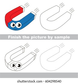 Drawing worksheet for preschool kids with easy gaming level of difficulty, simple educational game for kids to finish the picture by sample and draw the Funny Magnet.