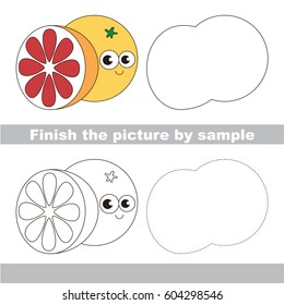 Drawing worksheet for preschool kids with easy gaming level of difficulty, simple educational game for kids to finish the picture by sample and draw the Grapefruit.