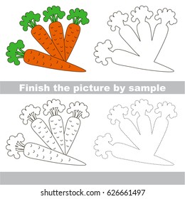 Drawing worksheet for preschool kids with easy gaming level of difficulty, simple educational game for kids to finish the picture by sample and draw the Four Carrots