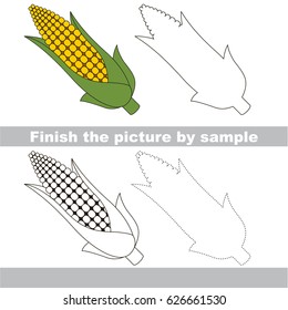 Drawing worksheet for preschool kids with easy gaming level of difficulty, simple educational game for kids to finish the picture by sample and draw the Corn Maize