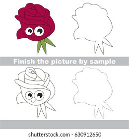 Drawing worksheet for preschool kids with easy gaming level of difficulty, simple educational game for kids to finish the picture by sample and draw the Funny Rose Face