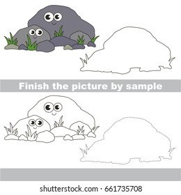 Drawing worksheet for preschool kids with easy gaming level of difficulty, simple educational game for kids to finish the picture by sample and draw the Happy Grey Stones