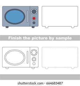 Drawing worksheet for preschool kids with easy gaming level of difficulty, simple educational game for kids to finish the picture by sample and draw the Microwave Oven