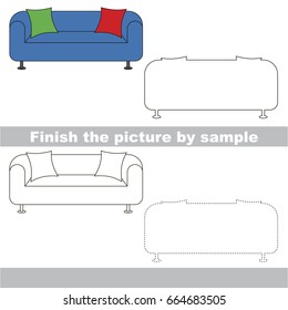 Drawing worksheet for preschool kids with easy gaming level of difficulty, simple educational game for kids to finish the picture by sample and draw the Sofa and Pillows
