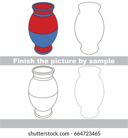 Drawing worksheet for preschool kids with easy gaming level of difficulty, simple educational game for kids to finish the picture by sample and draw the Vase
