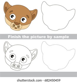 Drawing worksheet for preschool kids and easy gaming level difficulty  simple educational game for kids to finish the picture by sample   draw the Beautiful Puma Face