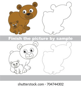 Drawing worksheet for preschool kids and easy gaming level difficulty  simple educational game for kids to finish the picture by sample   draw the Brown Bear    Mom   her baby