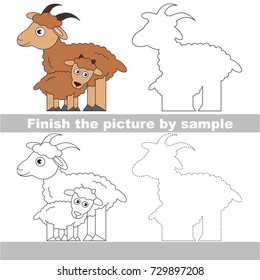 Drawing worksheet for preschool kids with easy gaming level of difficulty, simple educational game for kids to finish the picture by sample and draw the Mom and her child Goat