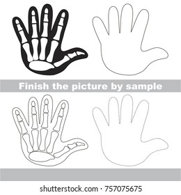 Drawing worksheet for preschool kids and easy gaming level difficulty  simple educational game for kids to finish the picture by sample   draw the X  ray Skeleton Hand    Fingers   Bones