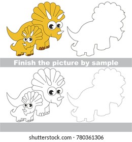 Drawing worksheet for preschool kids with easy gaming level of difficulty, simple educational game for kids to finish the picture by sample and draw the Mom and her Infant Triceratops