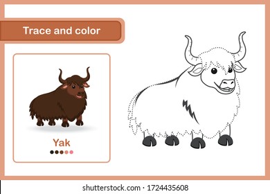 Drawing Worksheet For Preschool Kids, Trace And Colour : Yak