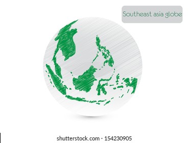 Drawing world globe (southeast asia). Vector illustration