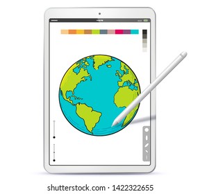 Drawing World with Tablet PC and Pen Vector Illustration
