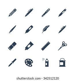 Drawing and writing tools icon set 