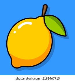 Dibujo de limón amarillo y hoja verde. Ilustración vectorial.