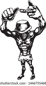 The drawing of a young man showing aggressive behavior