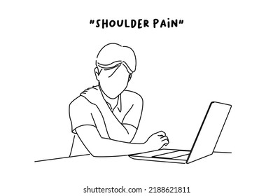 Drawing of young office man shoulder pain. Concept office syndrome. Outline drawing style art
