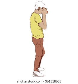 Drawing of young photographer with camera
