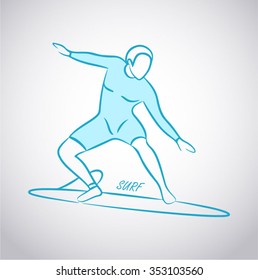 Drawing of a young practicing surf