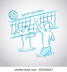 Drawing of a young practicing water volleyball 