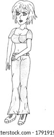 drawing of a young woman
