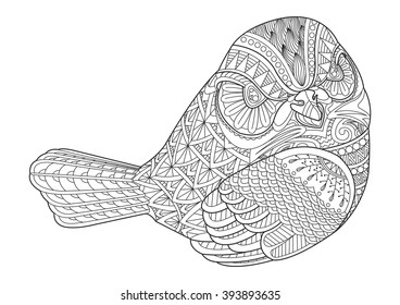 Ziehung des Zentangle-Vogels für die Färbung der Seite, Hemddesign-Effekt, Tätowierung, Poster, Druck oder T-Shirt.
