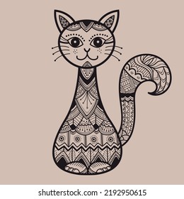 Drawing Zentangle Cat For Coloring Page, Shirt Design Effect, Logo, Tattoo And Decoration.