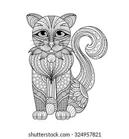 Drawing zentangle cat for coloring page, shirt design effect, logo, tattoo and decoration.