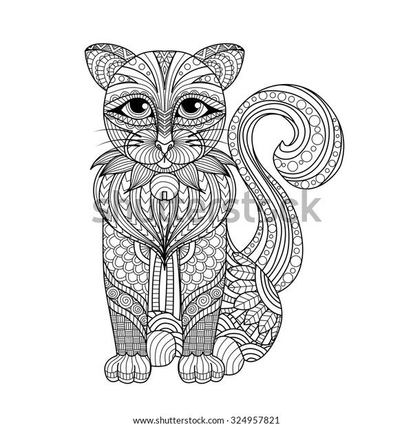 drawing zentangle cat coloring page shirt stock vector