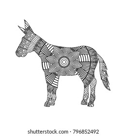 drawing zentangle for donkey adult coloring page