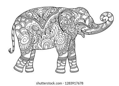 Drawing Zentangle Elephant Coloring Book Adult Stock Vector (Royalty ...