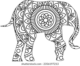Drawing zentangle elephant, for coloring book for adult or other decorations. Coloring Book Page. Vector Contour Illustration