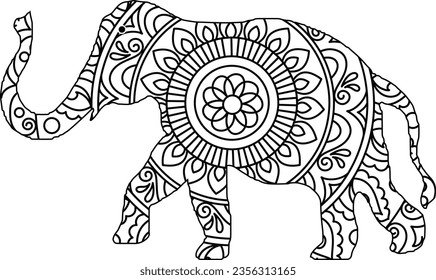 Zeichnung des Zentangle-Elefanten, zum Färben von Büchern für Erwachsene oder andere Dekorationen. Färben der Buchseite. Vektorgrafik
