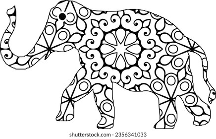 Drawing zentangle elephant, for coloring book for adult or other decorations. Coloring Book Page. Vector Contour Illustration