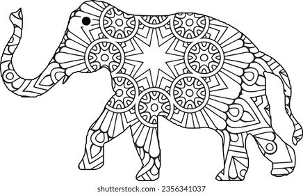 Drawing zentangle elephant, for coloring book for adult or other decorations. Coloring Book Page. Vector Contour Illustration