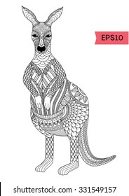 Drawing zentangle kangaroo for coloring page, shirt design effect, logo, tattoo and decoration.