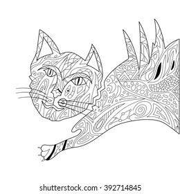 Drawing zentangle persian cat for coloring page, vector illustration boho style