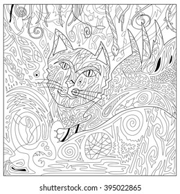 Drawing zentangle persian cat for coloring page, with full background, vector illustration boho style
