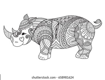 Drawing zentangle rhino for coloring page, shirt design effect, logo, tattoo and decoration.