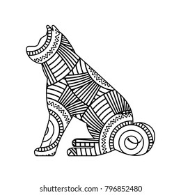 drawing zentangle for sitting dog adult coloring page